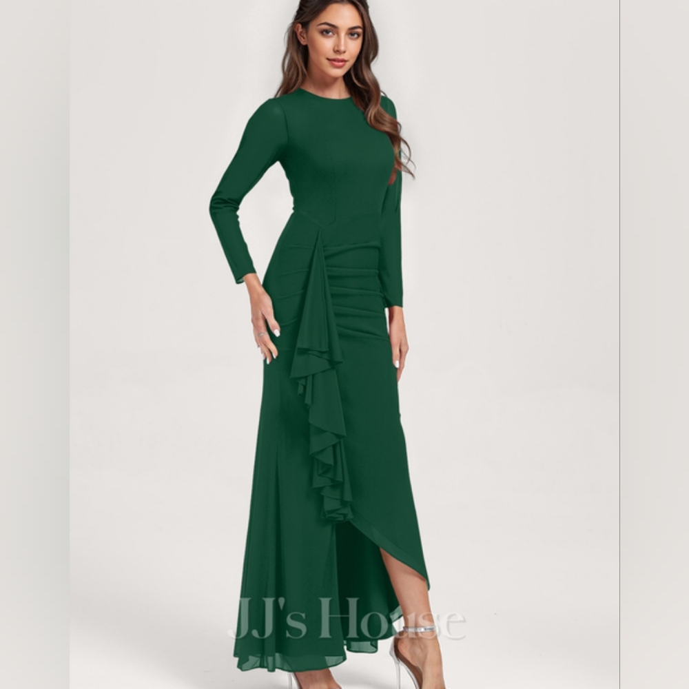 JJs House Dark Green Long Sleeve Ruffle Dress